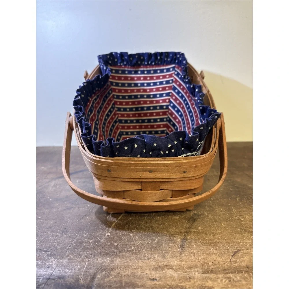 1987 Longaberger Market Basket Patriotic Americana Fabric Liner Handwoven USA